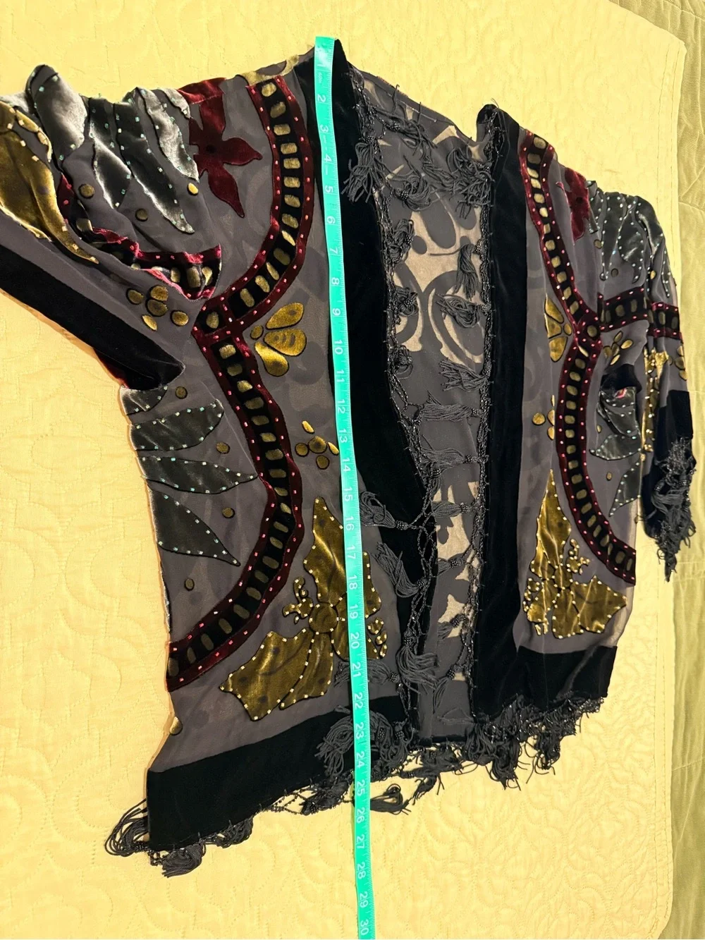 Boho Velvet Fringe Open-Front Jacket Cape in Black